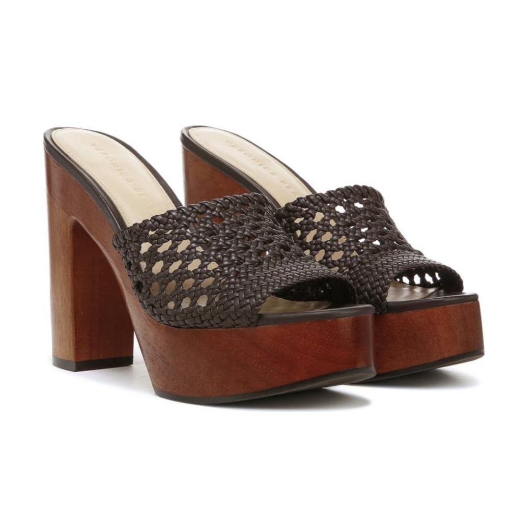 Veronica Beard Brown Woven Leather Platform Mules